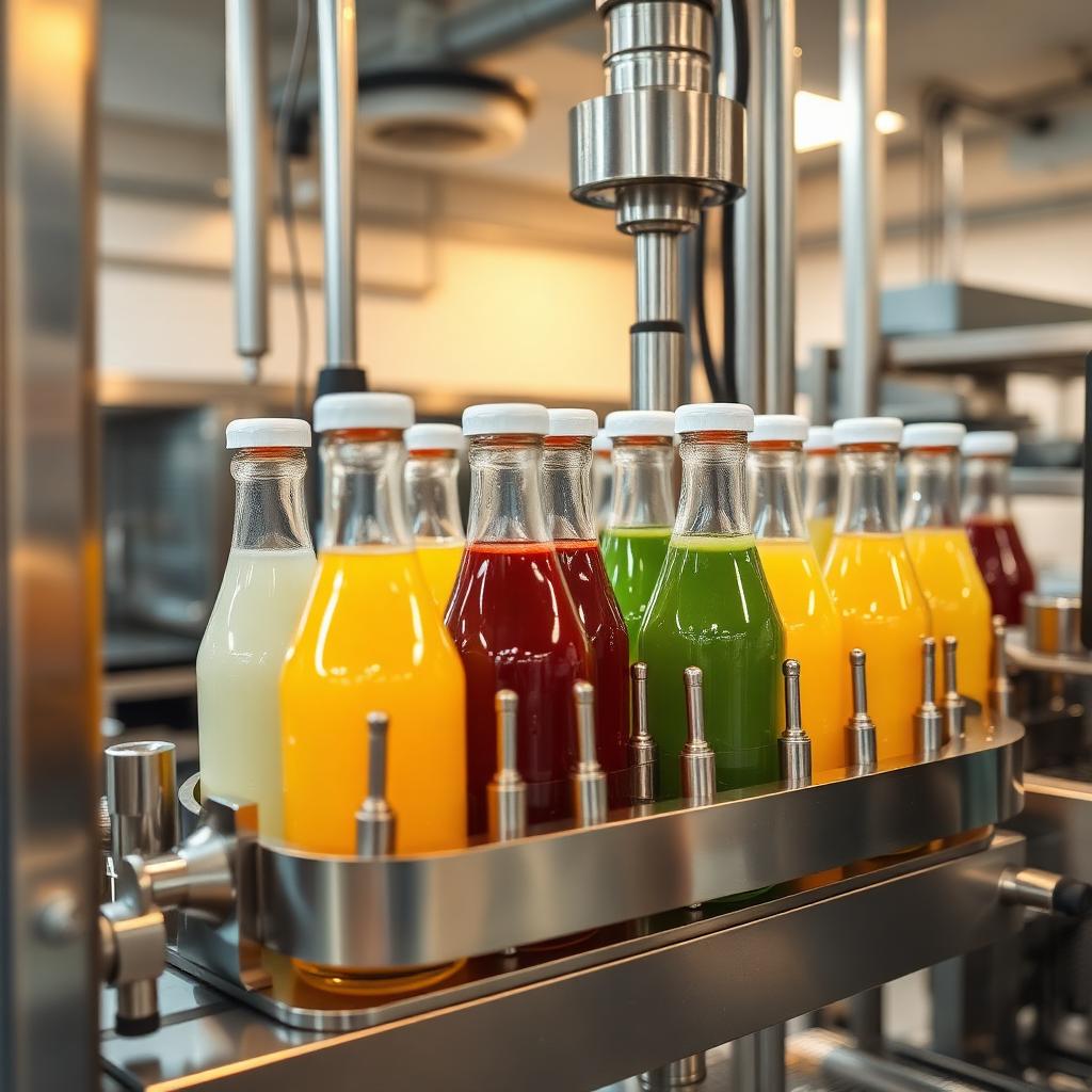 Bottles being filled on a stainless filling line