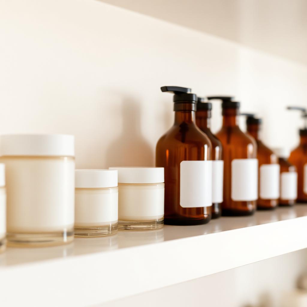 Finished jars and bottles on a clean shelf