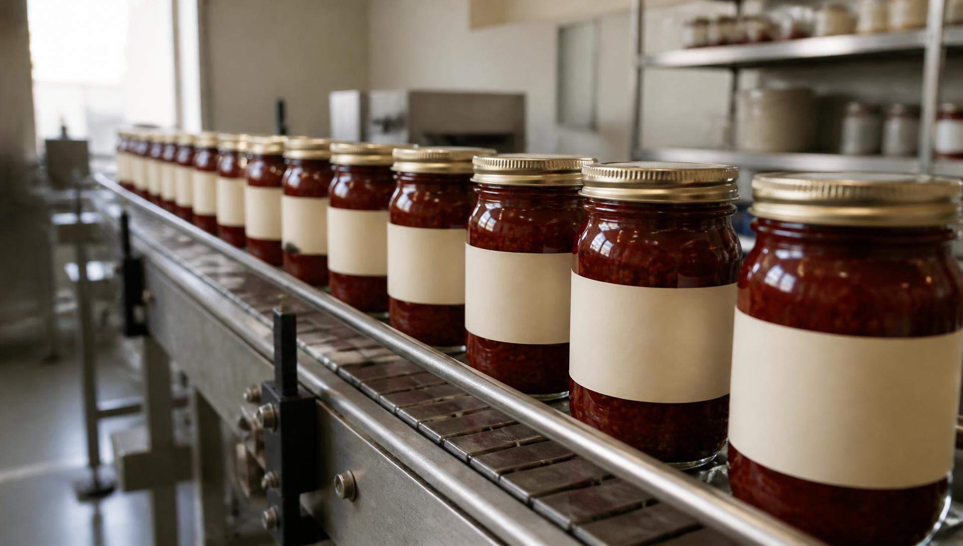 Filled jars moving along a clean production conveyor in Macon, Georgia